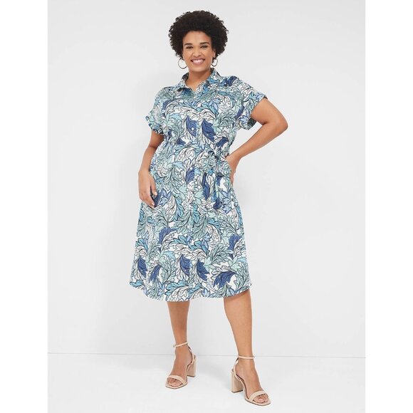 Lane Bryant Women's Plus Size Blue‎ Pattern Midi Dress with Belt Size 24 - Picture 1 of 11